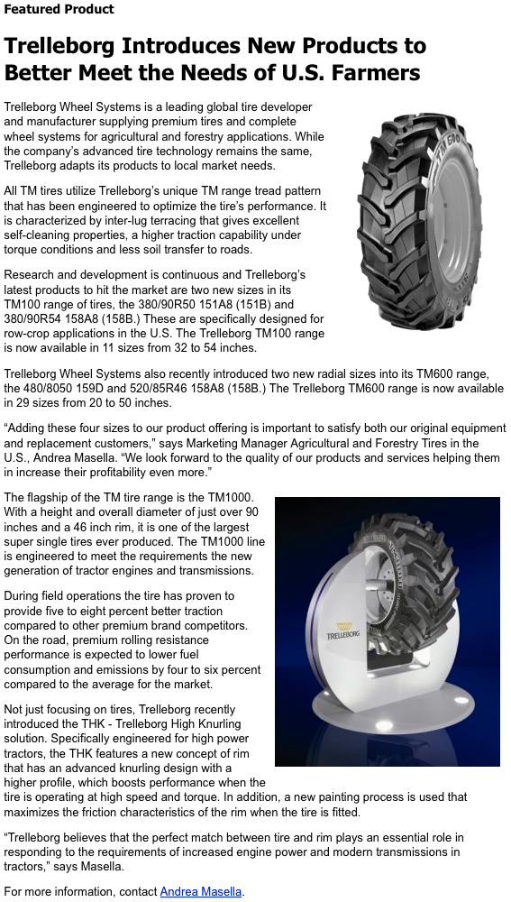 Trelleborg Introduces New Products to Better Meet the Needs of U.S. Farmers