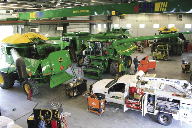 JayDee AgTech built a new shop at its Swift Current location 6 years ago. The 70 x 140 building features an overhead crane and four service bays, with enough room to prep 12 combines a day.