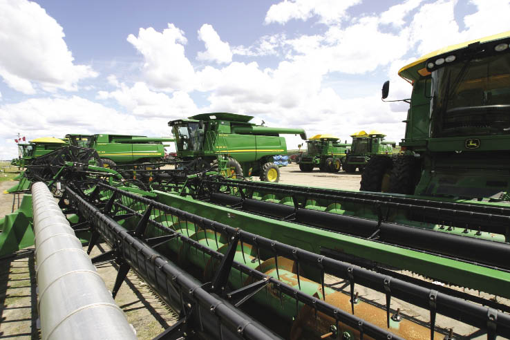Combines and a wide variety of headers covered most of JayDee AgTech&rsquo;s equipment lot when Farm Equipment visited the dealership in June.