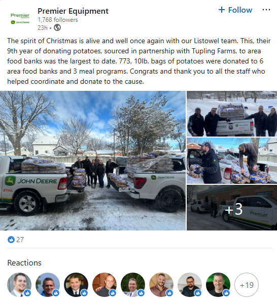 Premier Equipment donates Potatoes