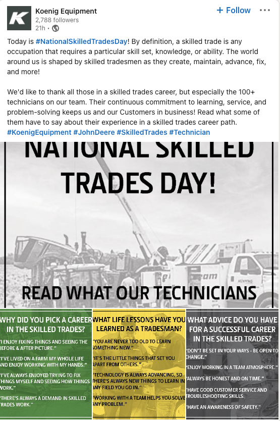 National Skilled Trades Day Koenig Equip
